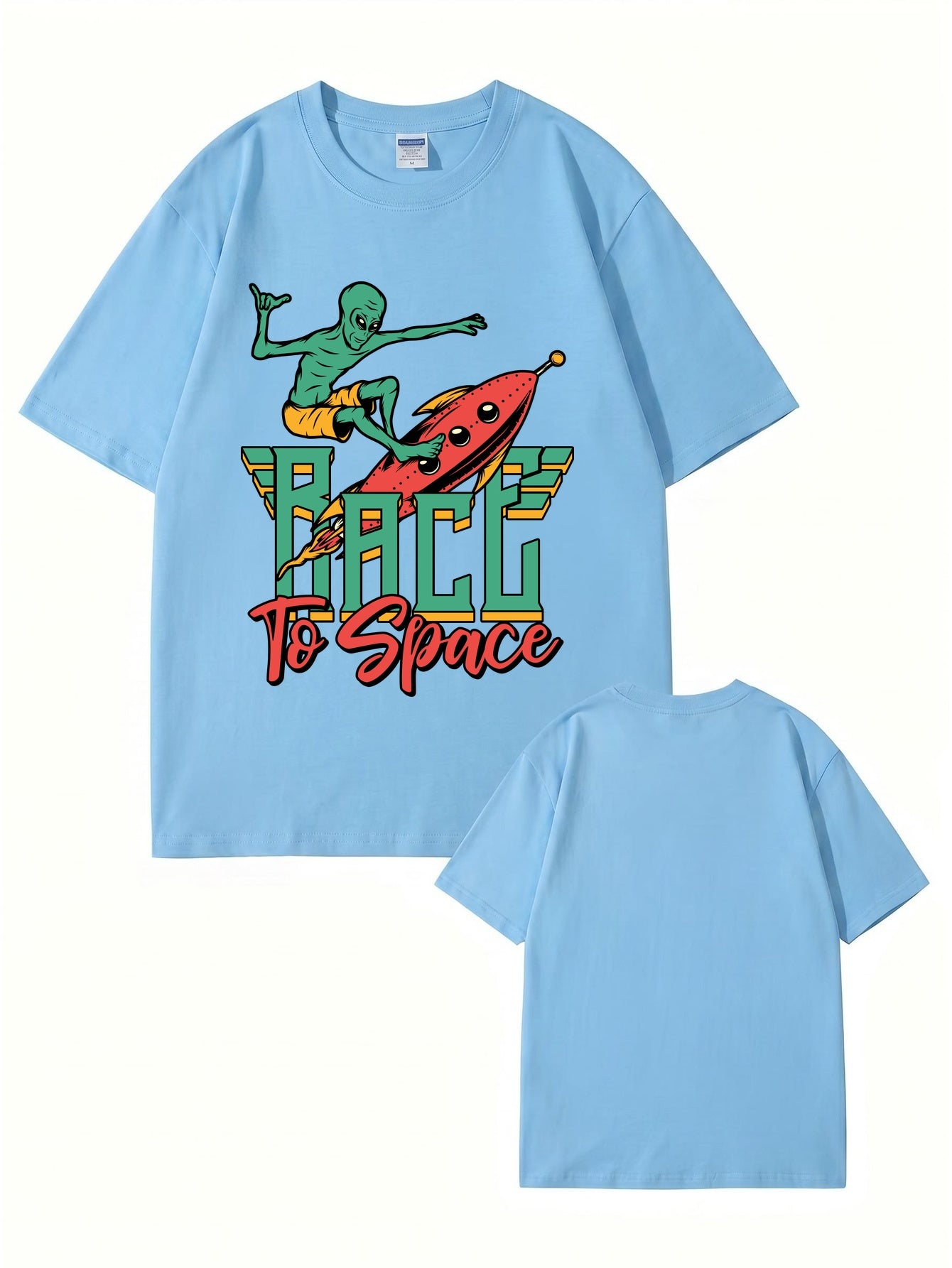 Race to Space Alien Surfing Rocket Graphic Print T-Shirt