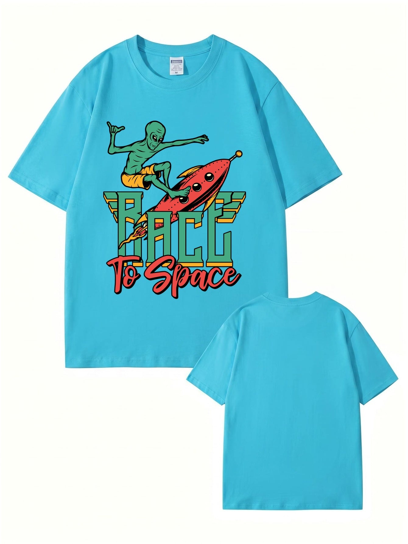 Race to Space Alien Surfing Rocket Graphic Print T-Shirt