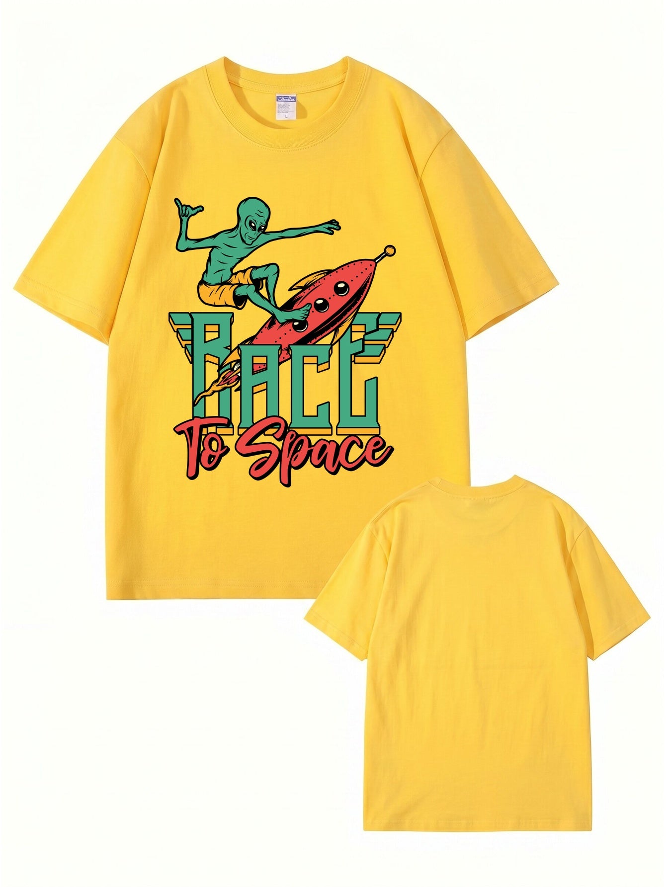 Race to Space Alien Surfing Rocket Graphic Print T-Shirt