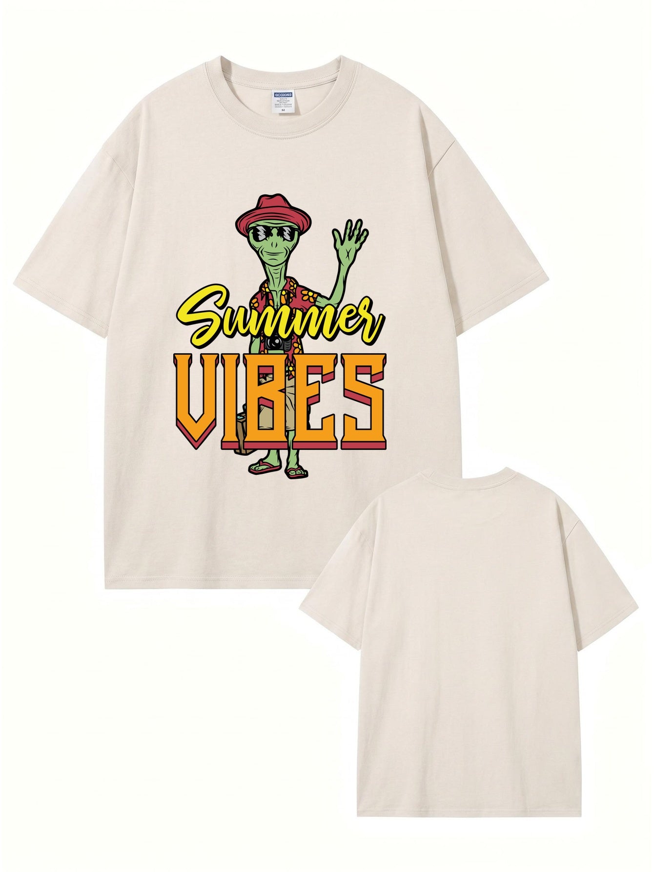 Vintage Washed Summer Vibes Alien Graphic T-Shirt