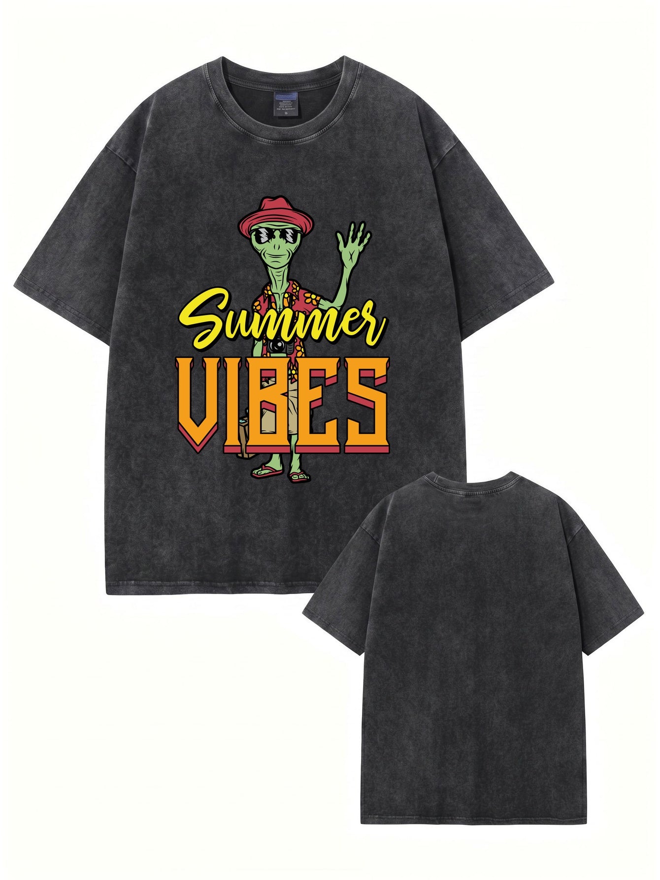 Vintage Washed Summer Vibes Alien Graphic T-Shirt