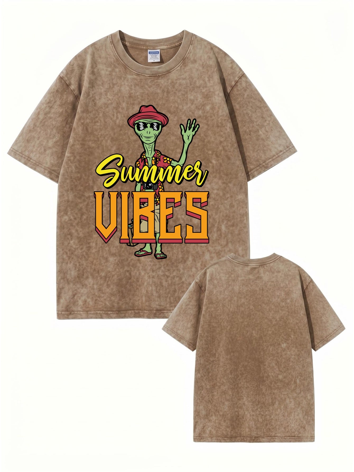 Vintage Washed Summer Vibes Alien Graphic T-Shirt