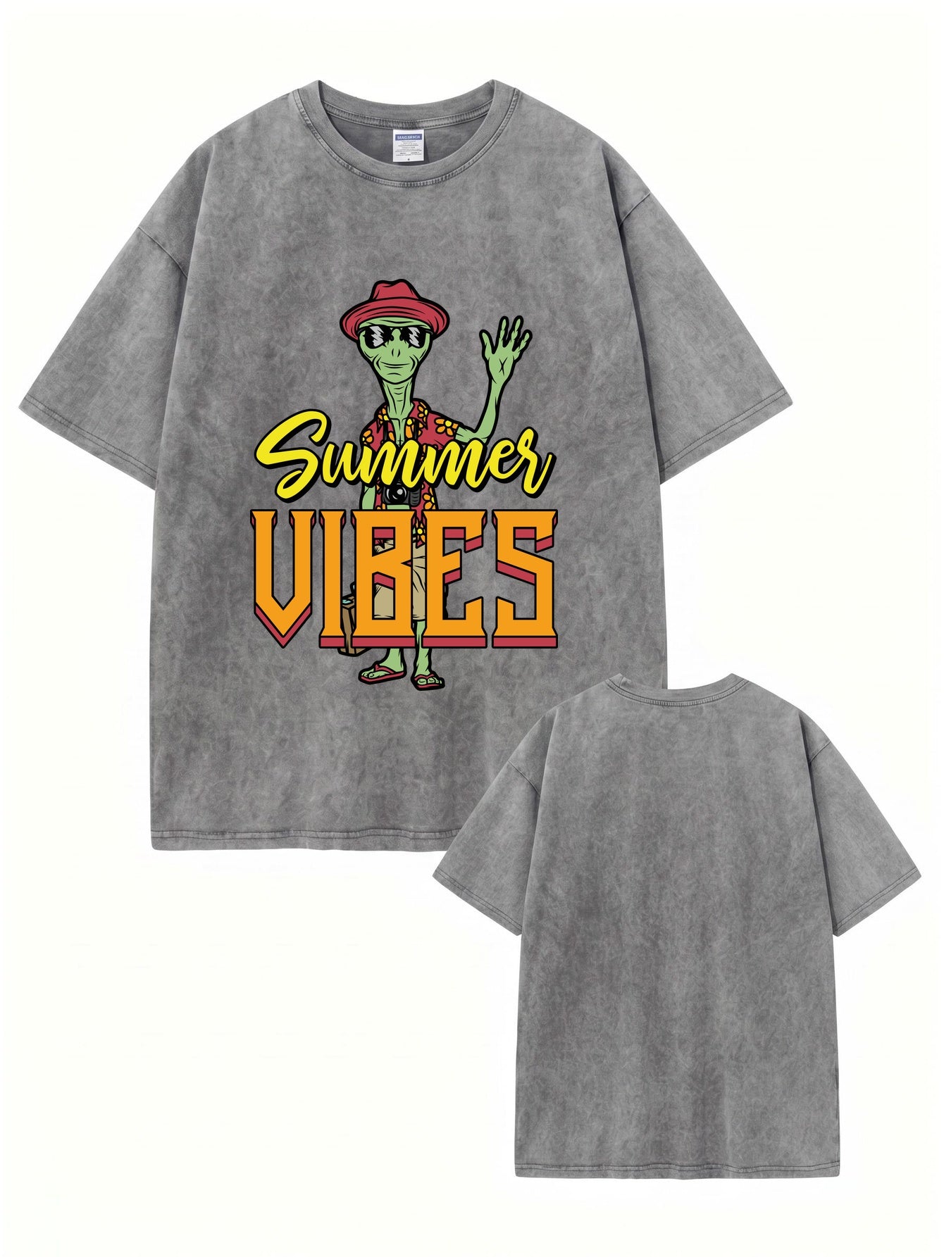 Vintage Washed Summer Vibes Alien Graphic T-Shirt