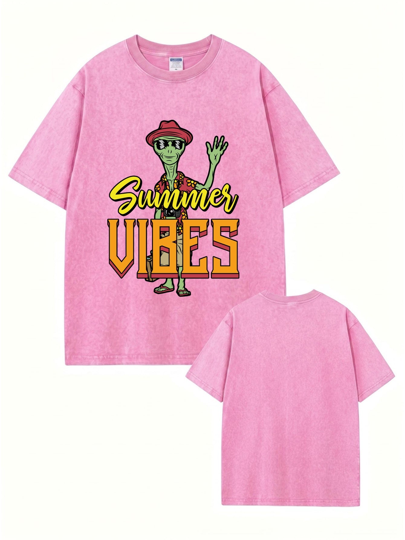 Vintage Washed Summer Vibes Alien Graphic T-Shirt