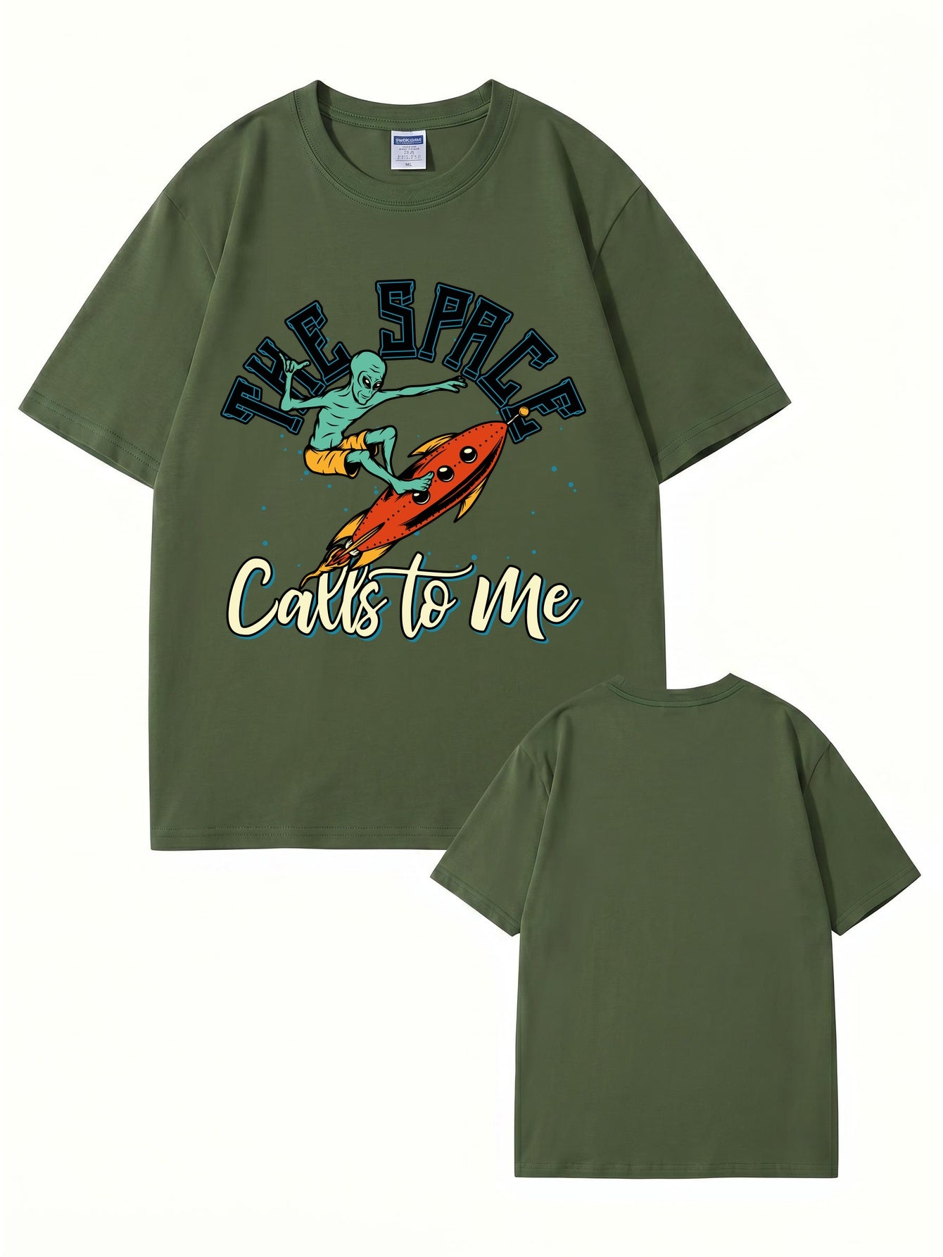 The Space Calls To Me Alien Surfing Graphic Unisex Cotton T-Shirt