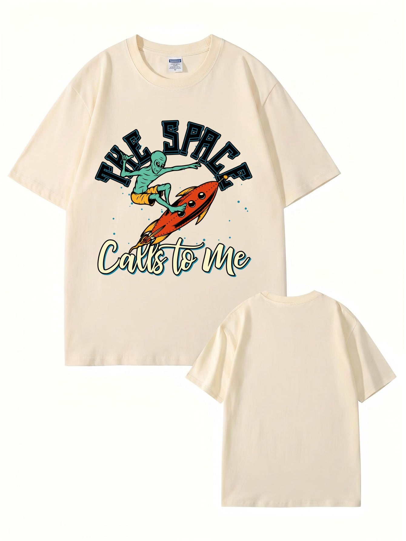The Space Calls To Me Alien Surfing Graphic Unisex Cotton T-Shirt