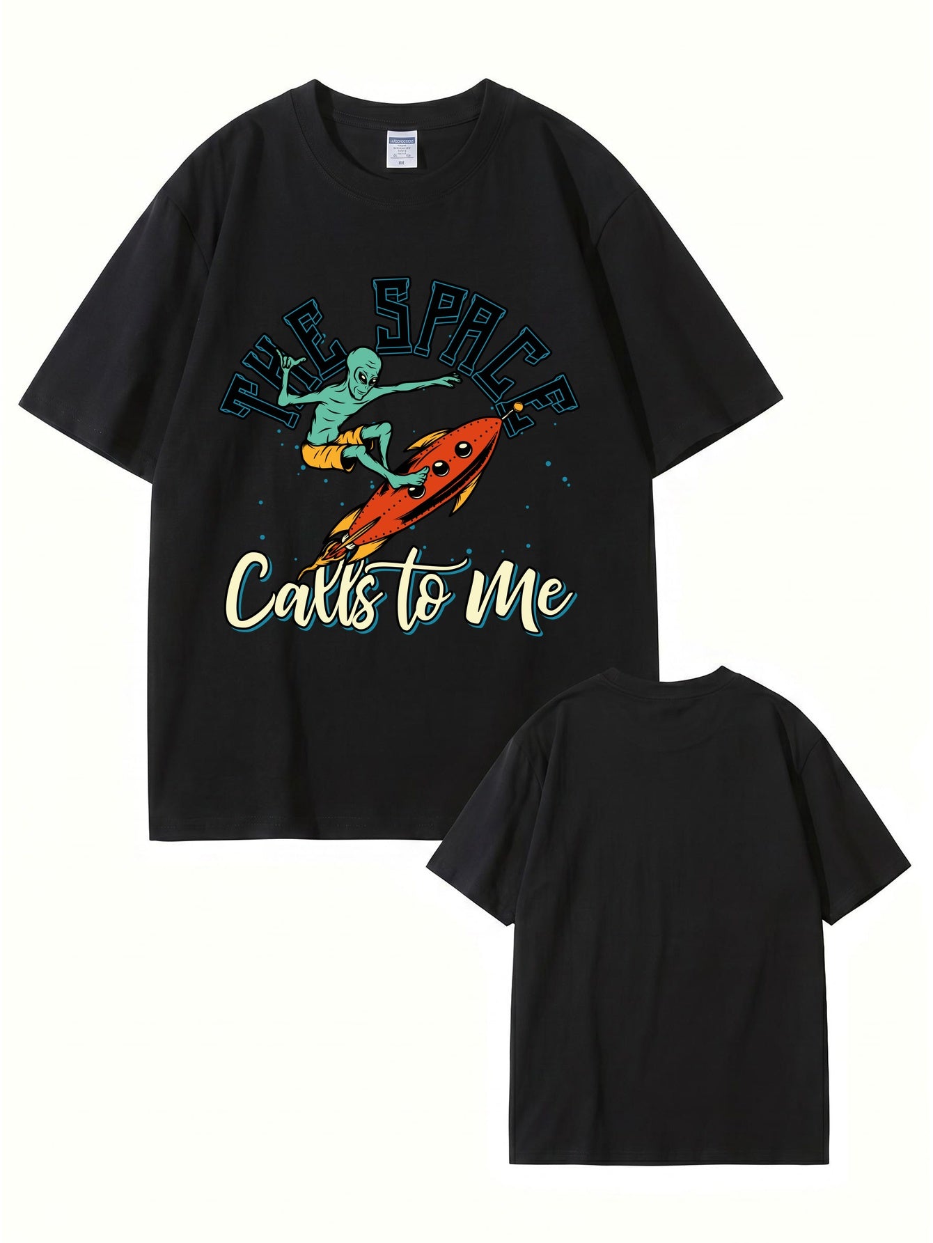 The Space Calls To Me Alien Surfing Graphic Unisex Cotton T-Shirt