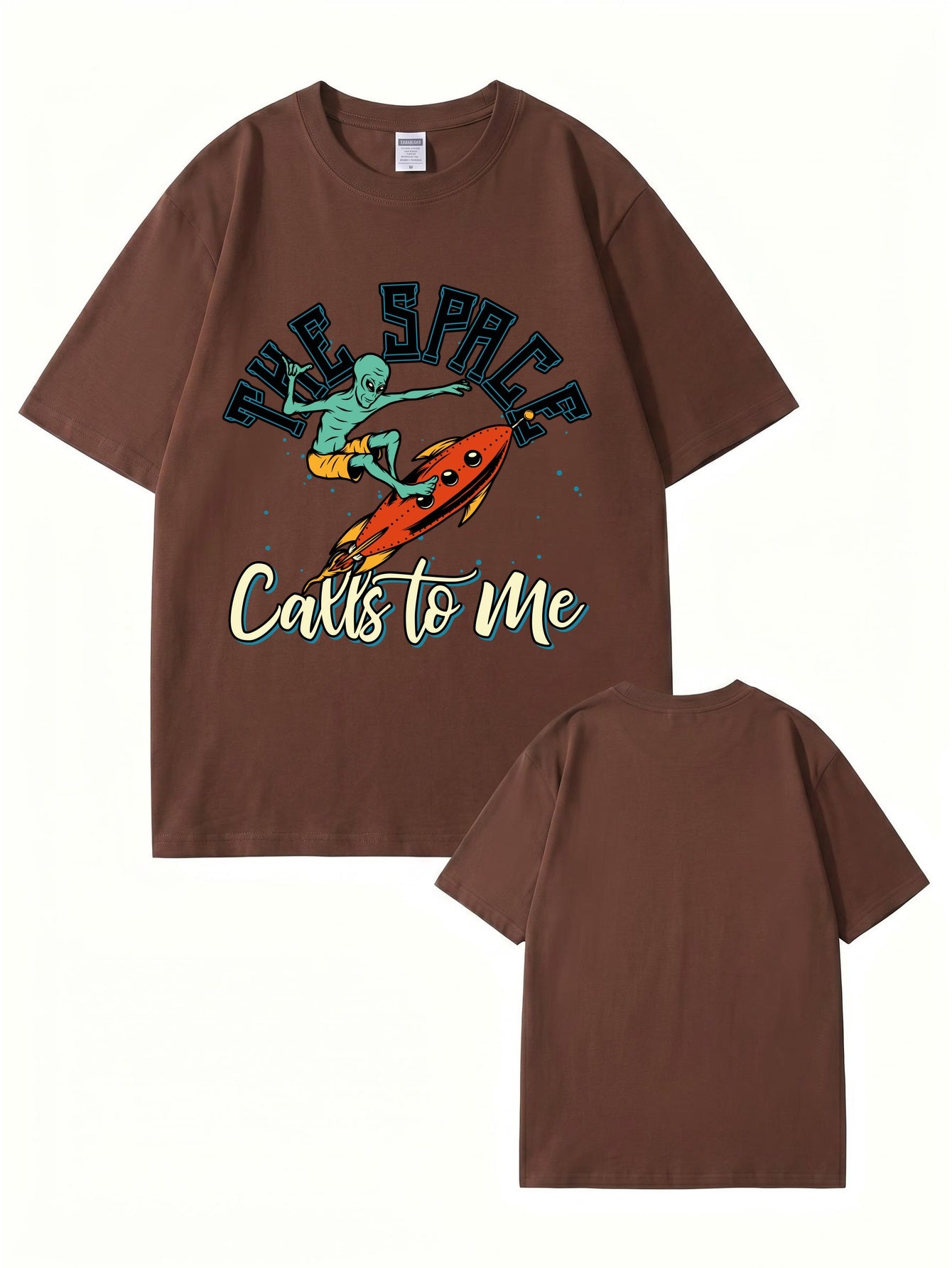 The Space Calls To Me Alien Surfing Graphic Unisex Cotton T-Shirt