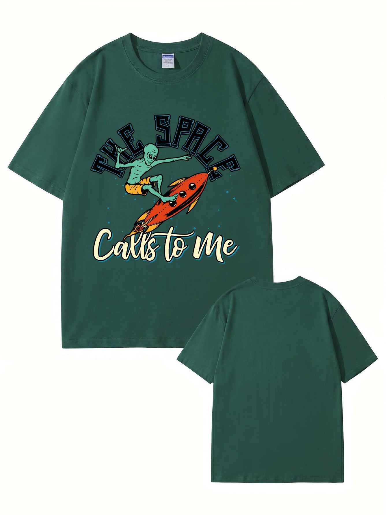 The Space Calls To Me Alien Surfing Graphic Unisex Cotton T-Shirt