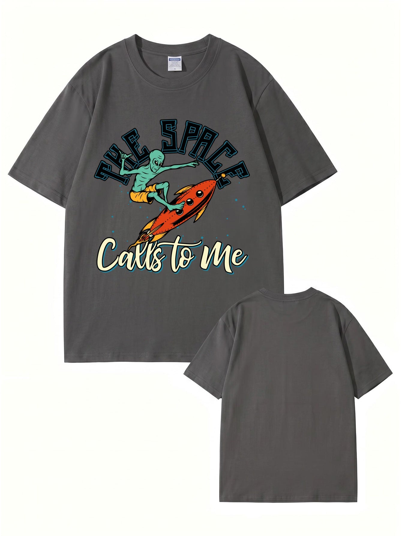The Space Calls To Me Alien Surfing Graphic Unisex Cotton T-Shirt