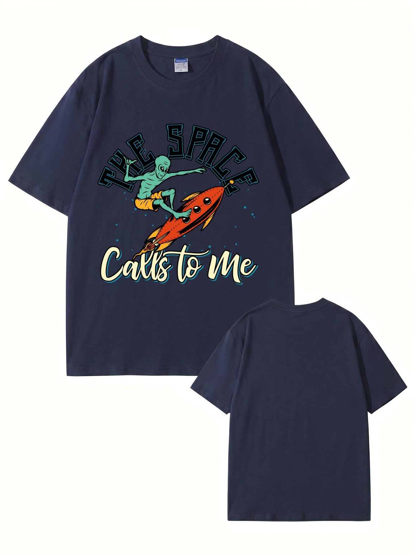 The Space Calls To Me Alien Surfing Graphic Unisex Cotton T-Shirt