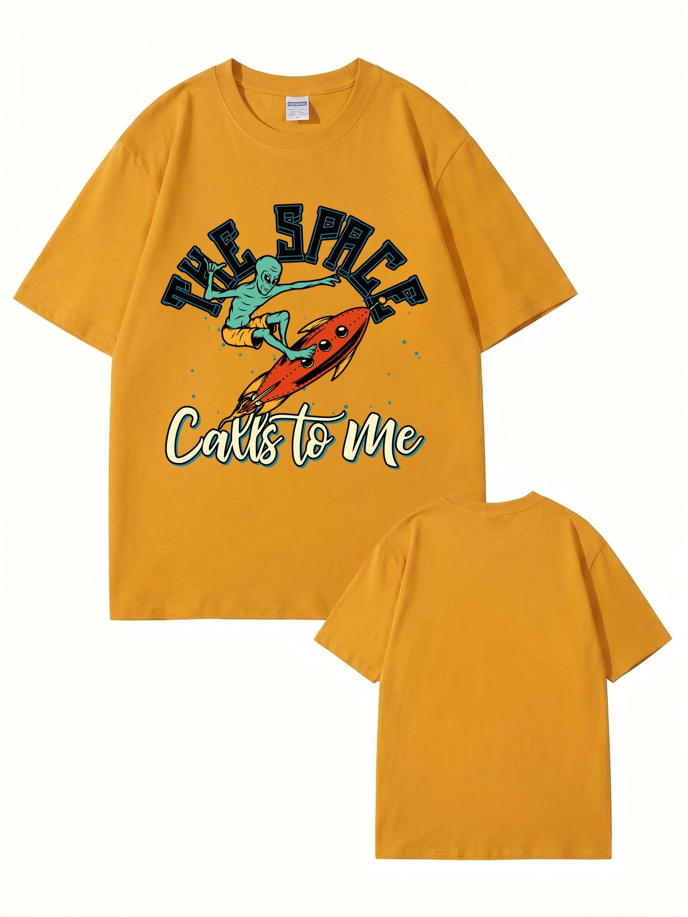The Space Calls To Me Alien Surfing Graphic Unisex Cotton T-Shirt