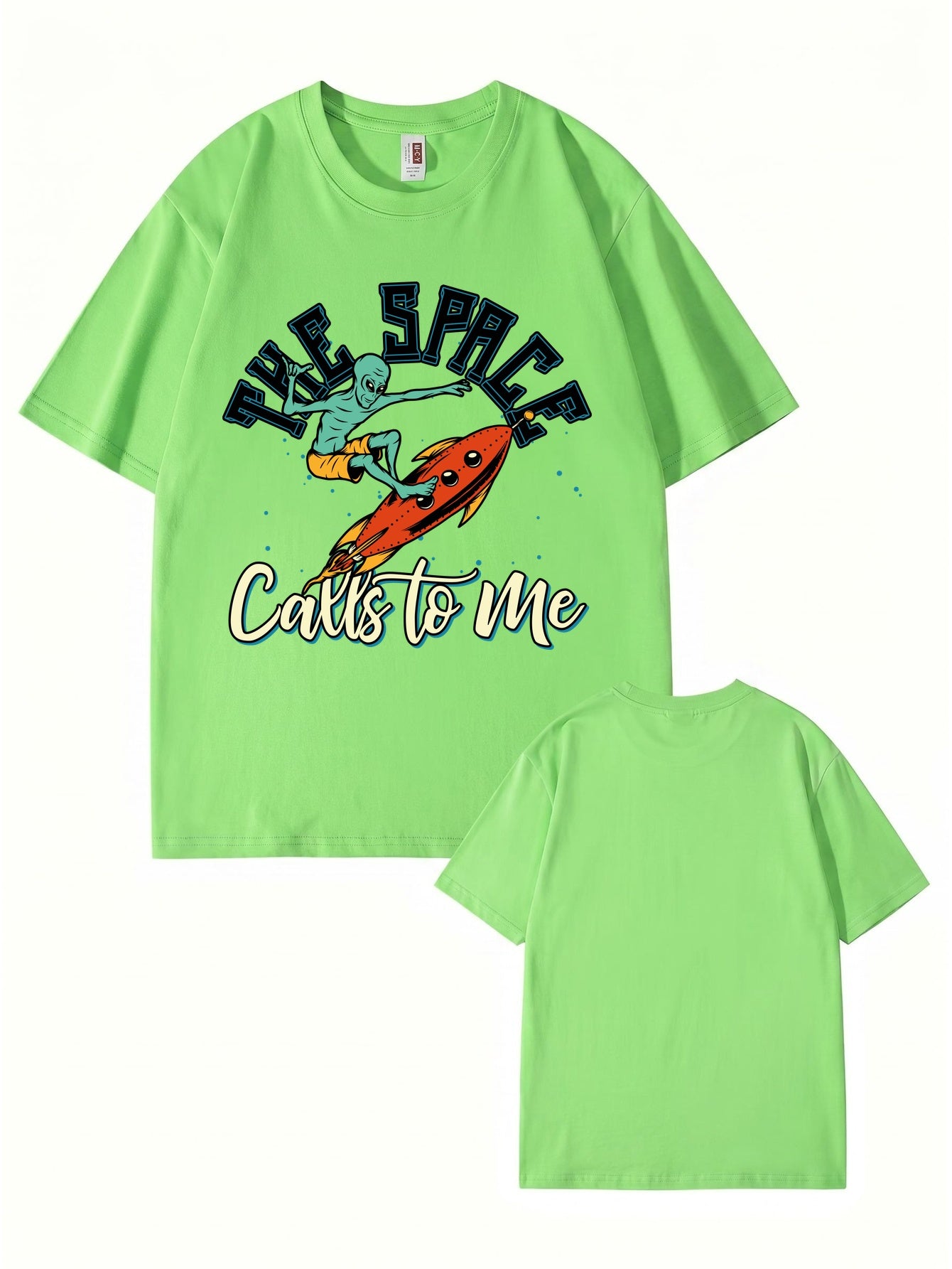 The Space Calls To Me Alien Surfing Graphic Unisex Cotton T-Shirt
