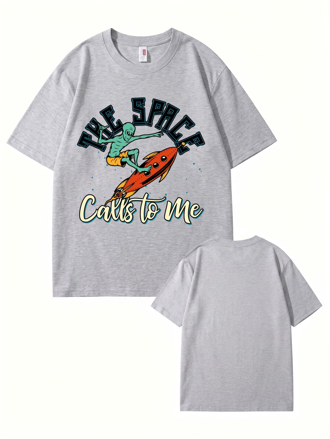 The Space Calls To Me Alien Surfing Graphic Unisex Cotton T-Shirt