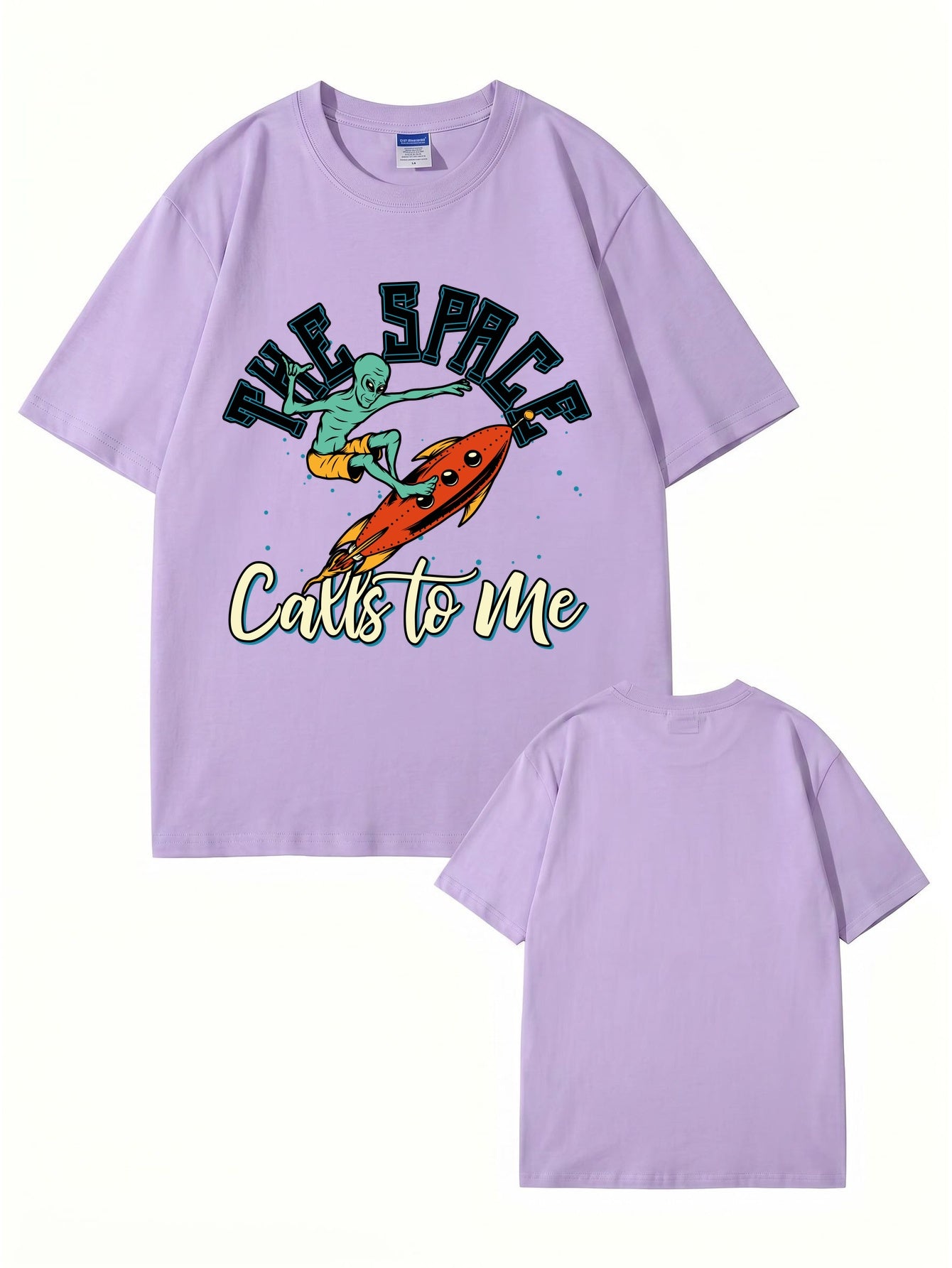 The Space Calls To Me Alien Surfing Graphic Unisex Cotton T-Shirt