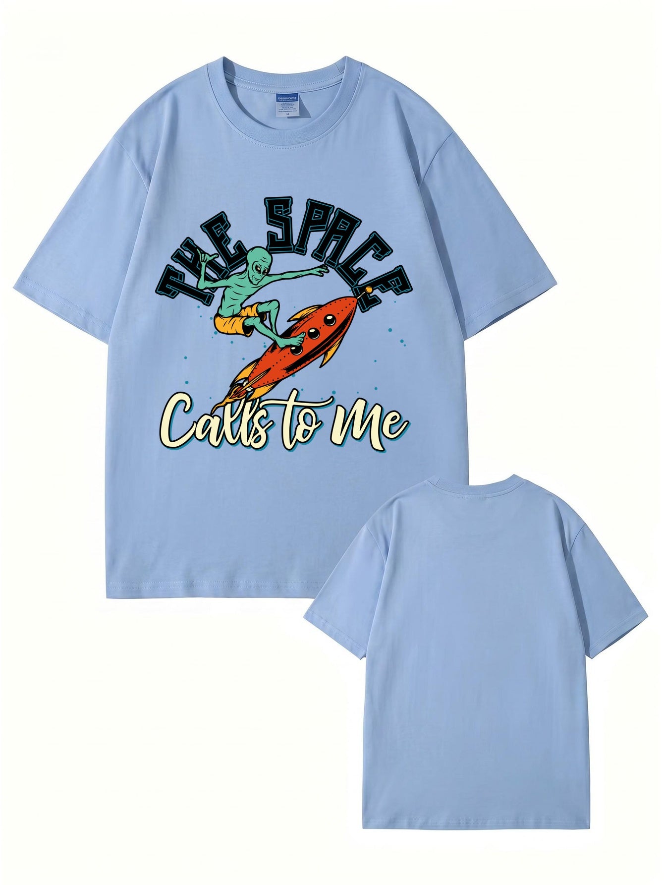 The Space Calls To Me Alien Surfing Graphic Unisex Cotton T-Shirt