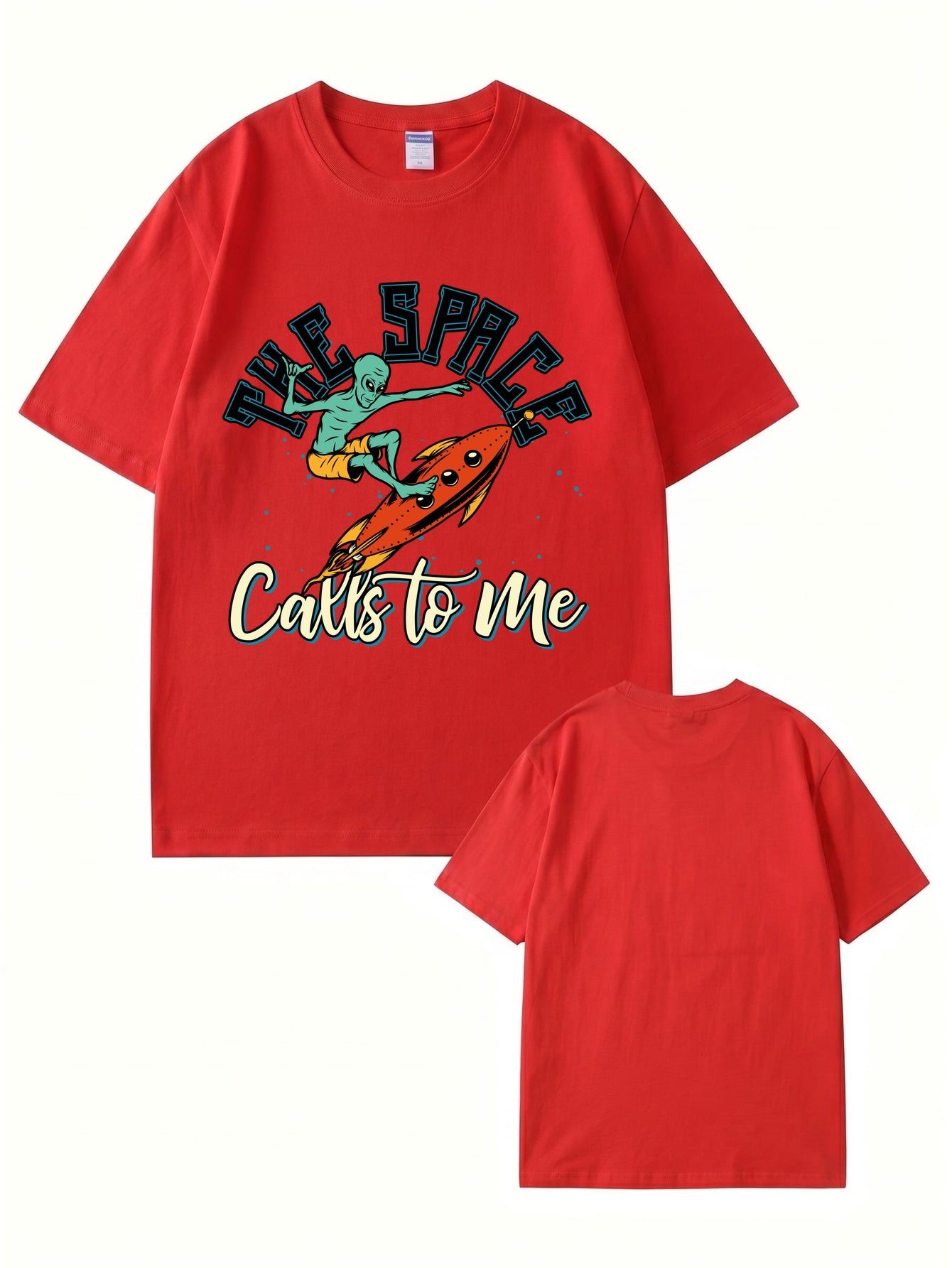 The Space Calls To Me Alien Surfing Graphic Unisex Cotton T-Shirt