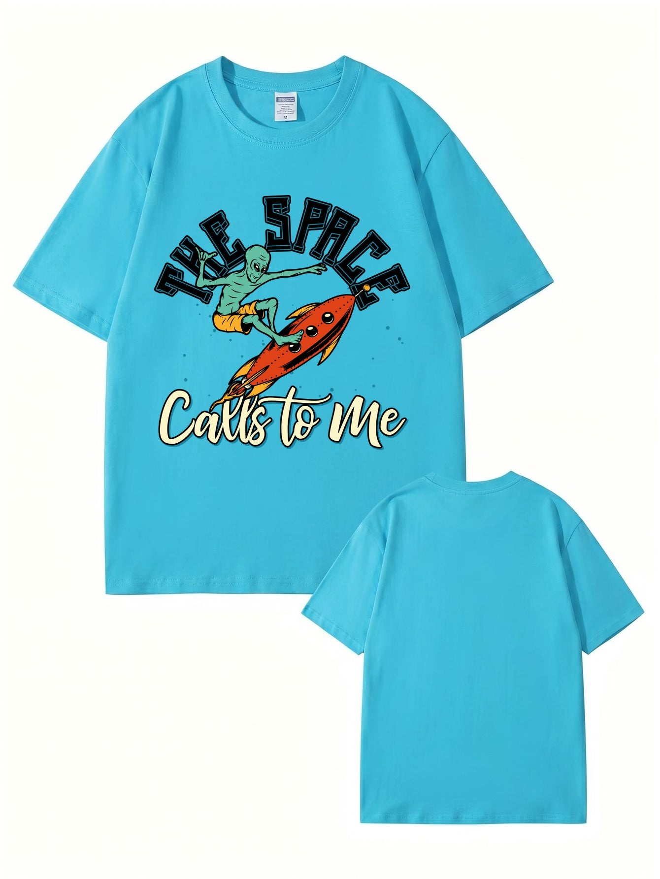 The Space Calls To Me Alien Surfing Graphic Unisex Cotton T-Shirt