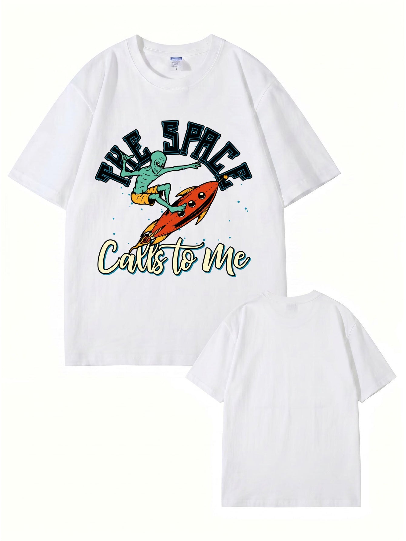 The Space Calls To Me Alien Surfing Graphic Unisex Cotton T-Shirt
