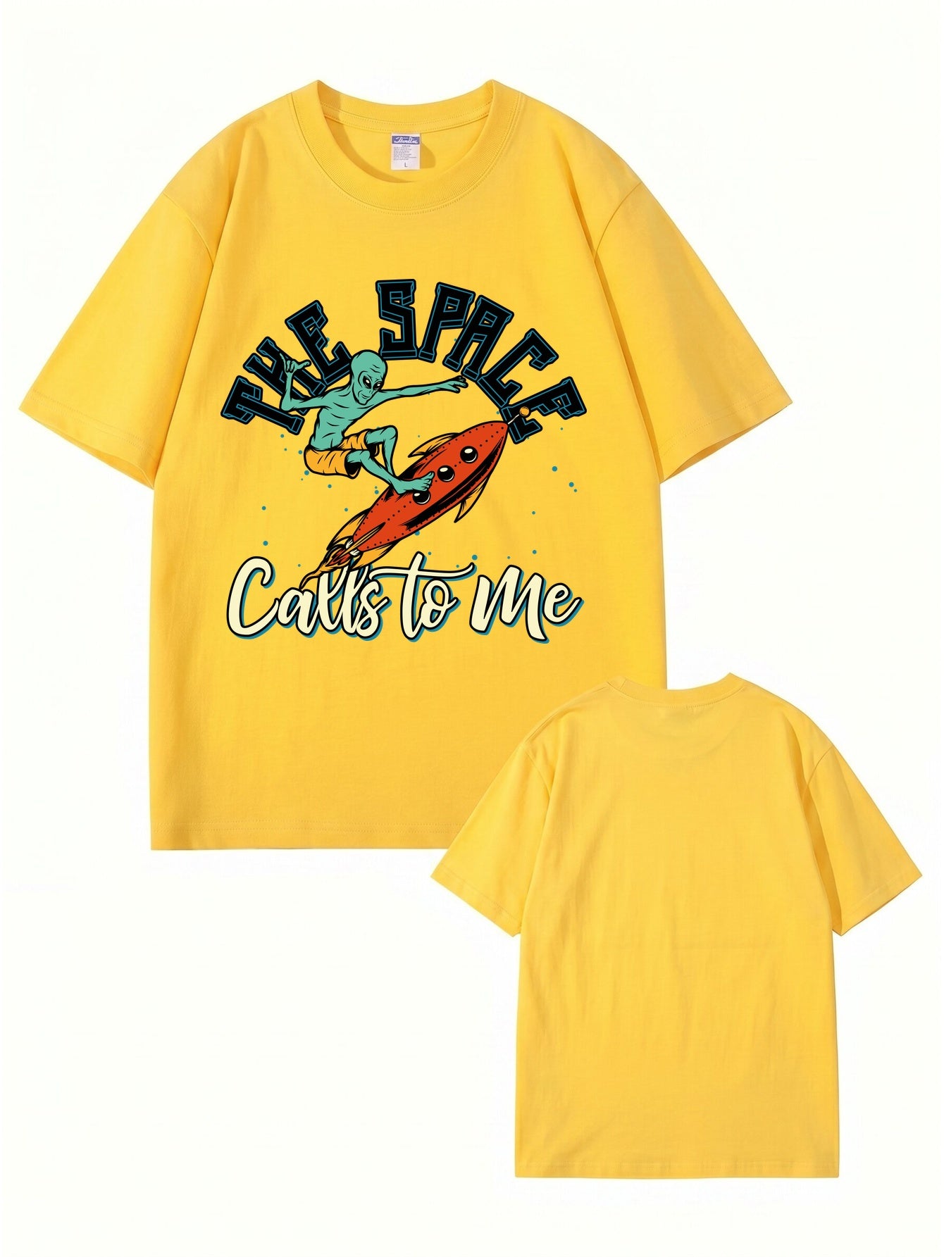 The Space Calls To Me Alien Surfing Graphic Unisex Cotton T-Shirt