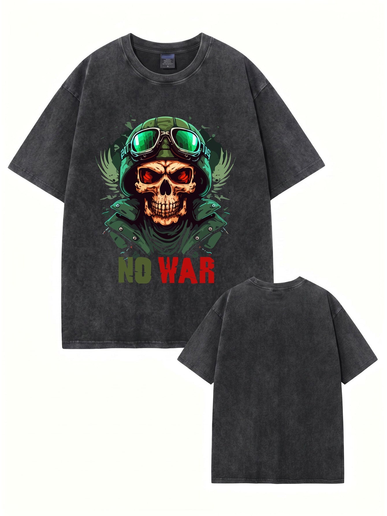 Vintage Washed No War Skull Graphic T-Shirt | Heavyweight 300gsm Cotton