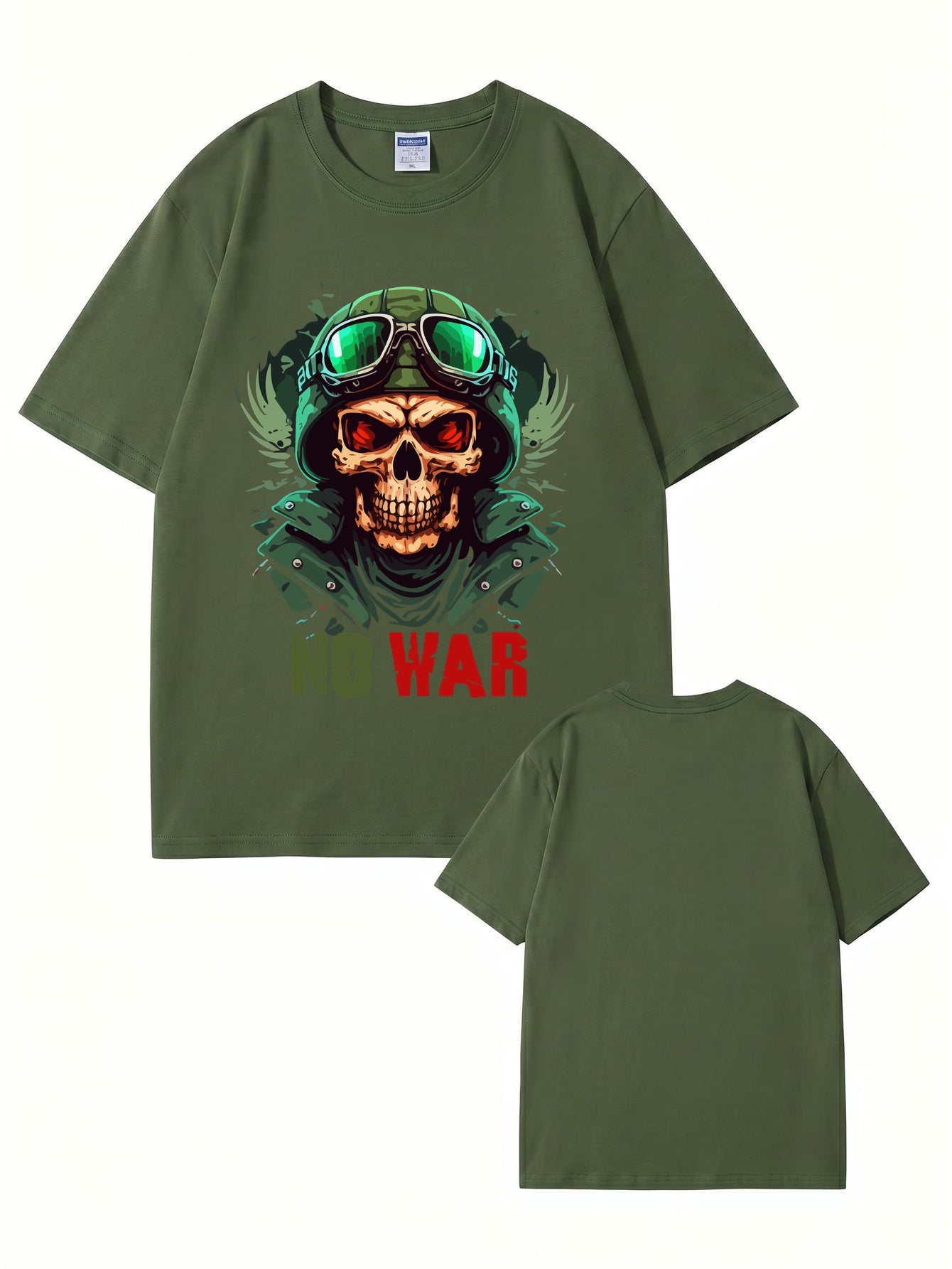 No War Skull Graphic T-Shirt - Vintage Military Style Cotton Tee