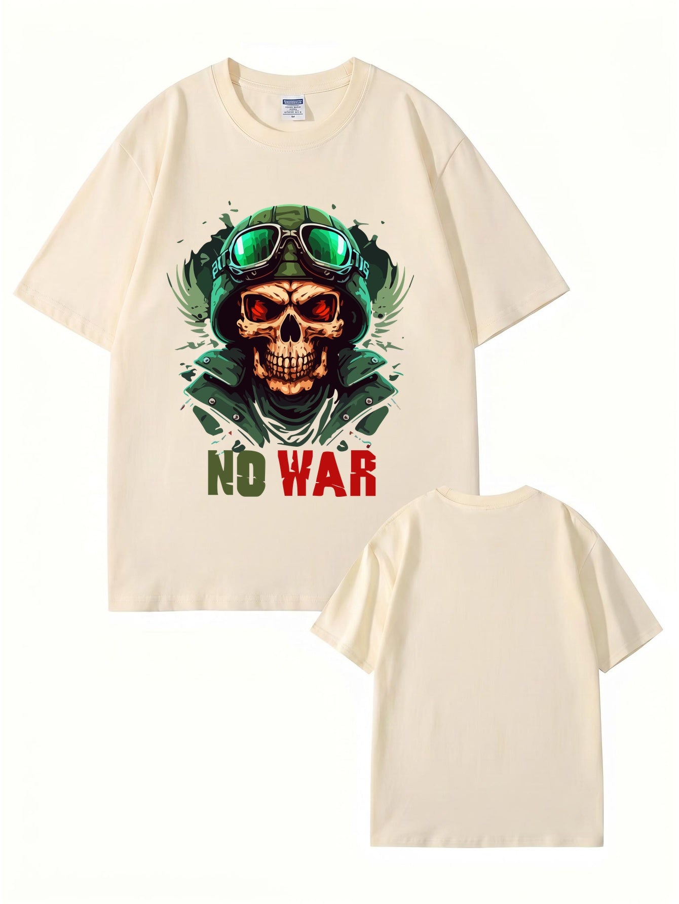 No War Skull Graphic T-Shirt - Vintage Military Style Cotton Tee