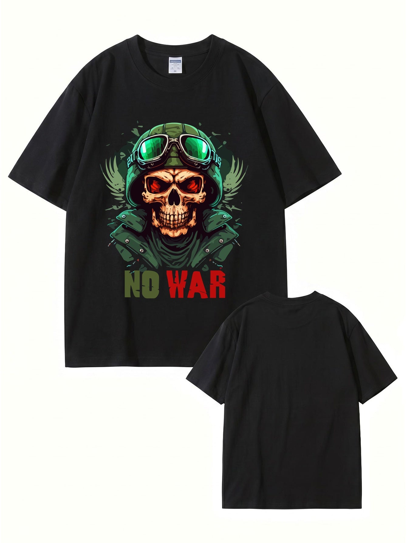 No War Skull Graphic T-Shirt - Vintage Military Style Cotton Tee
