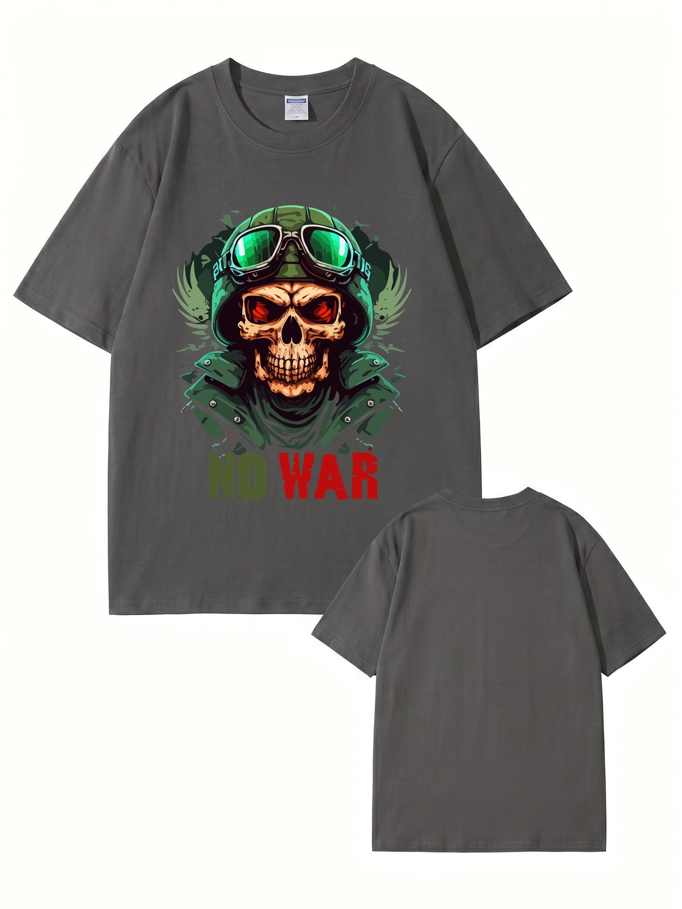 No War Skull Graphic T-Shirt - Vintage Military Style Cotton Tee