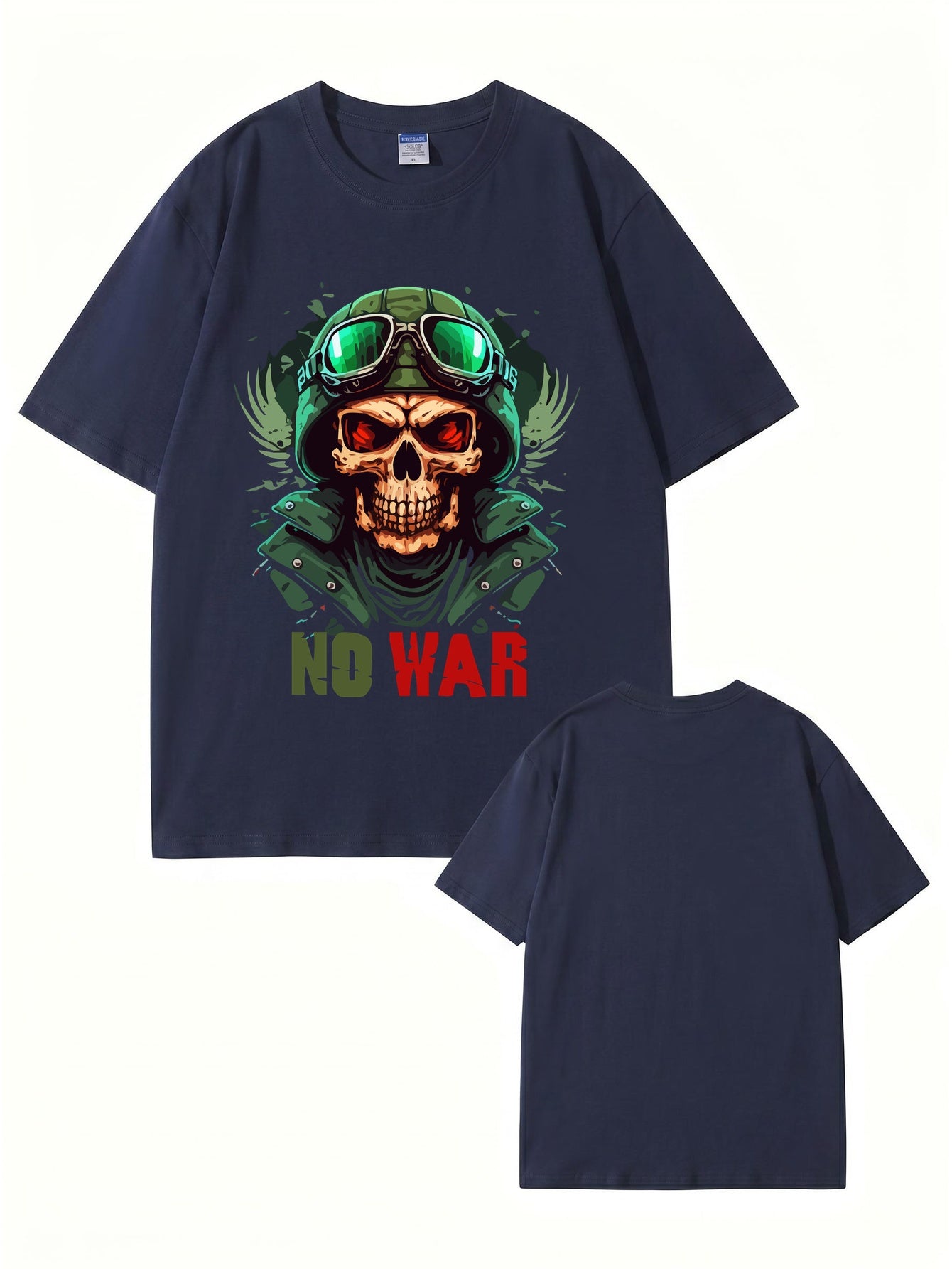 No War Skull Graphic T-Shirt - Vintage Military Style Cotton Tee