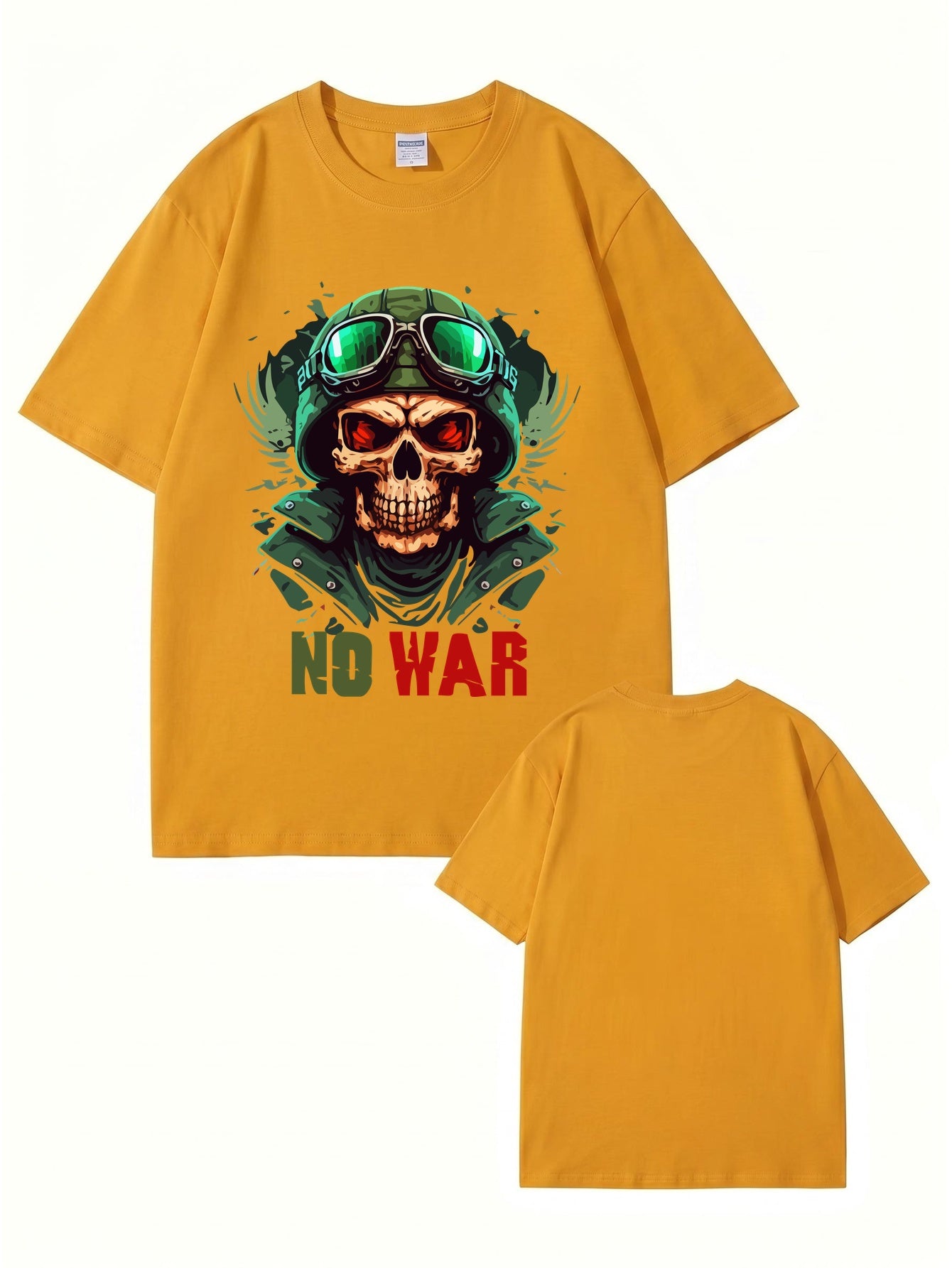 No War Skull Graphic T-Shirt - Vintage Military Style Cotton Tee