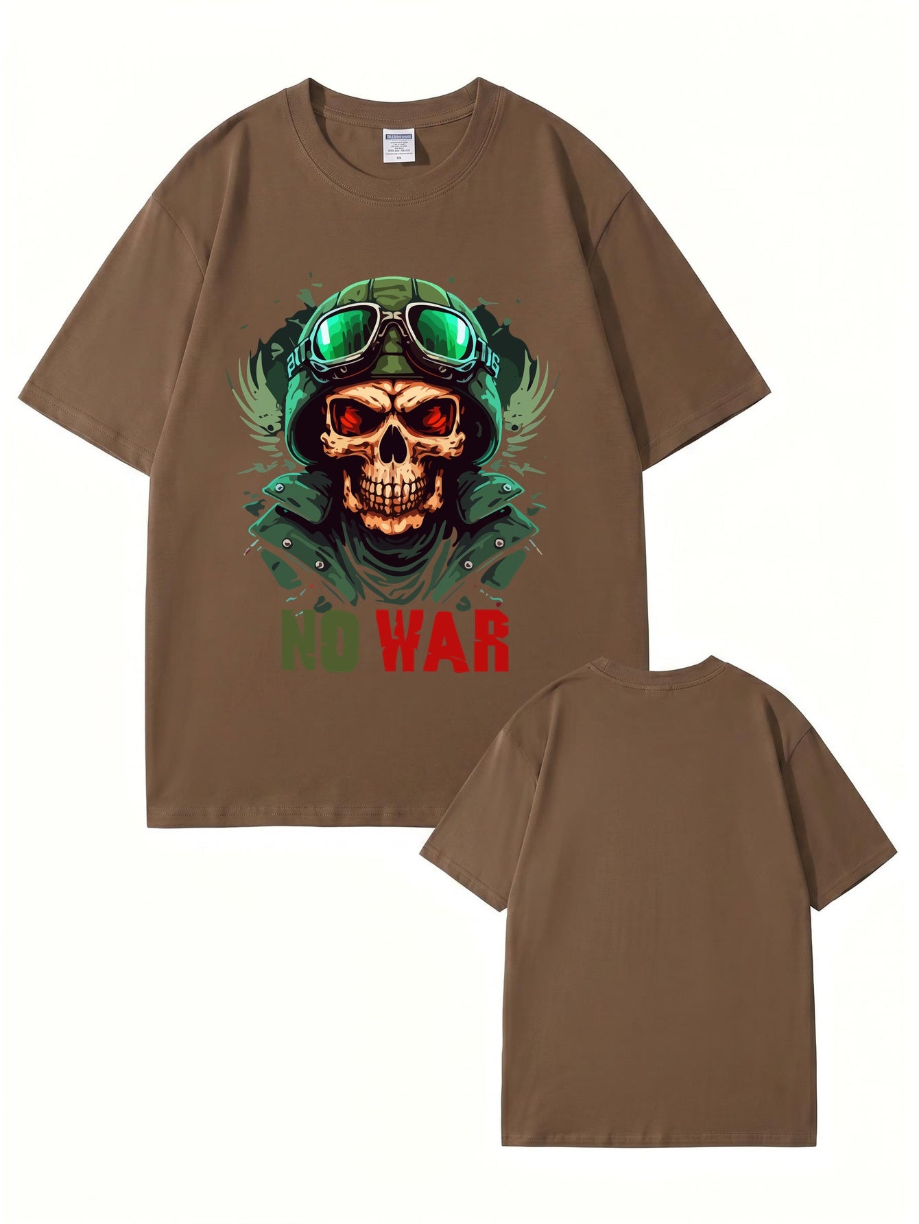 No War Skull Graphic T-Shirt - Vintage Military Style Cotton Tee