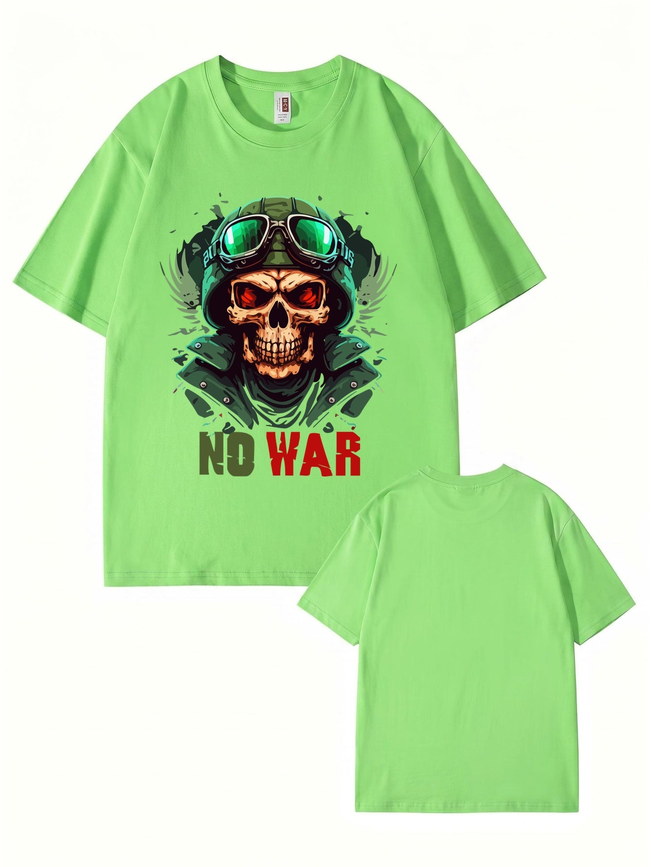 No War Skull Graphic T-Shirt - Vintage Military Style Cotton Tee