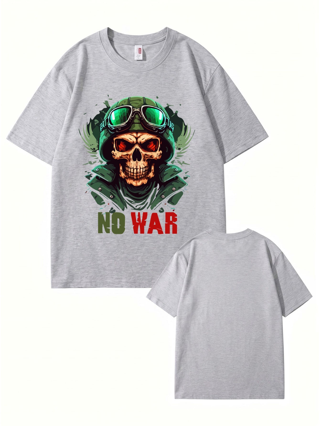 No War Skull Graphic T-Shirt - Vintage Military Style Cotton Tee