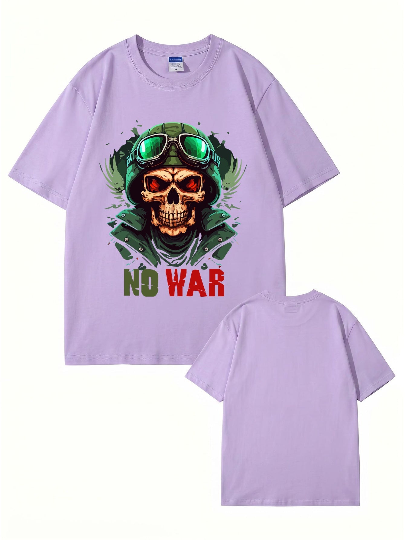No War Skull Graphic T-Shirt - Vintage Military Style Cotton Tee