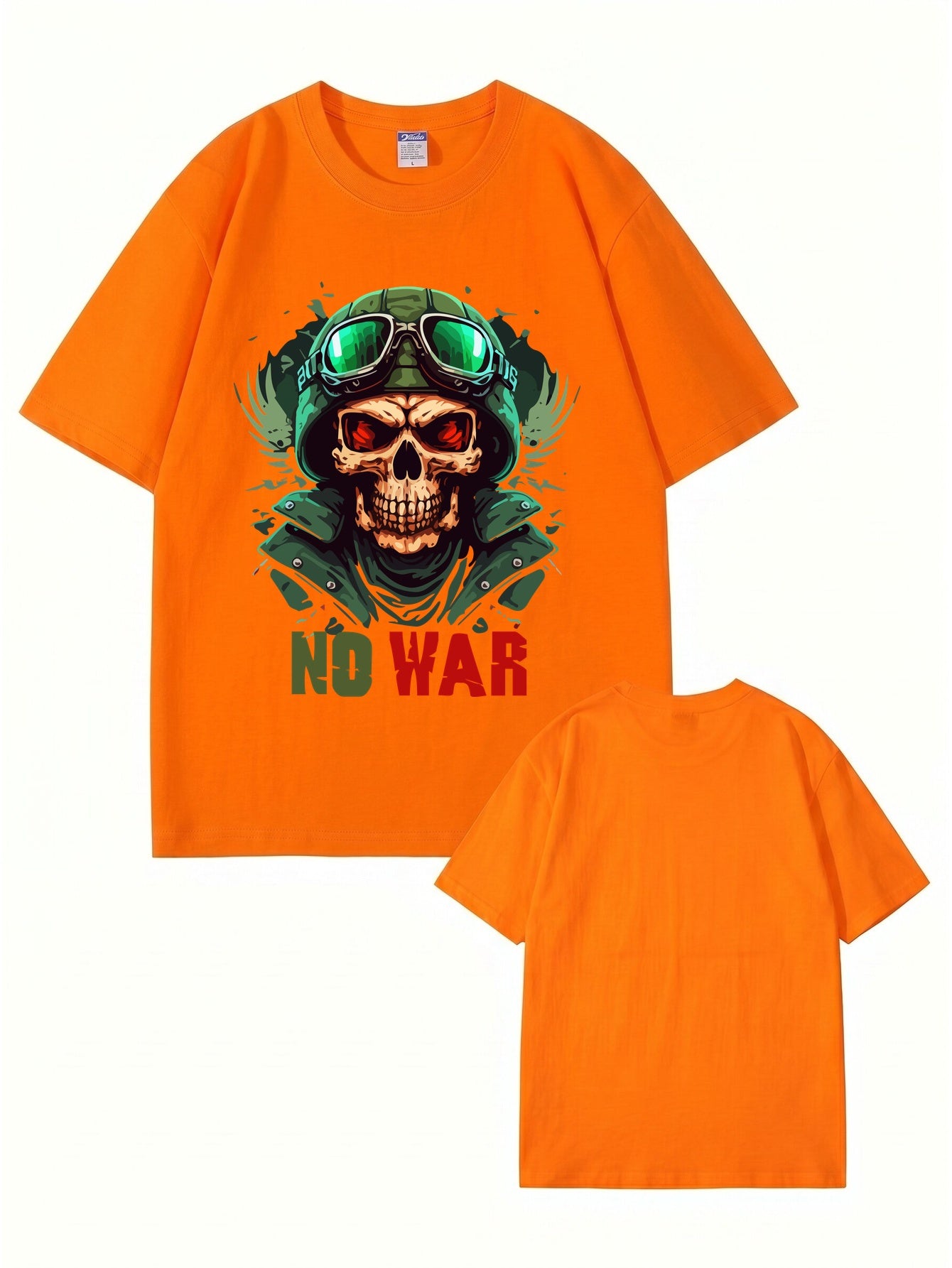 No War Skull Graphic T-Shirt - Vintage Military Style Cotton Tee