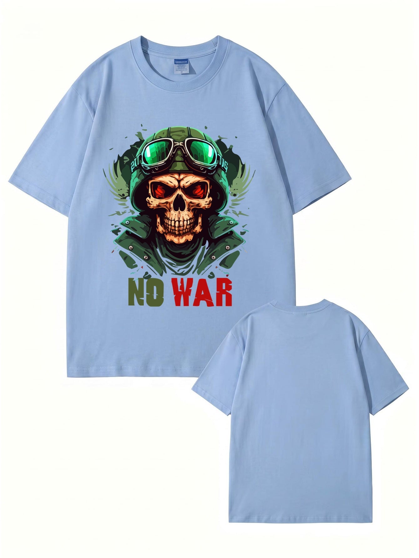 No War Skull Graphic T-Shirt - Vintage Military Style Cotton Tee