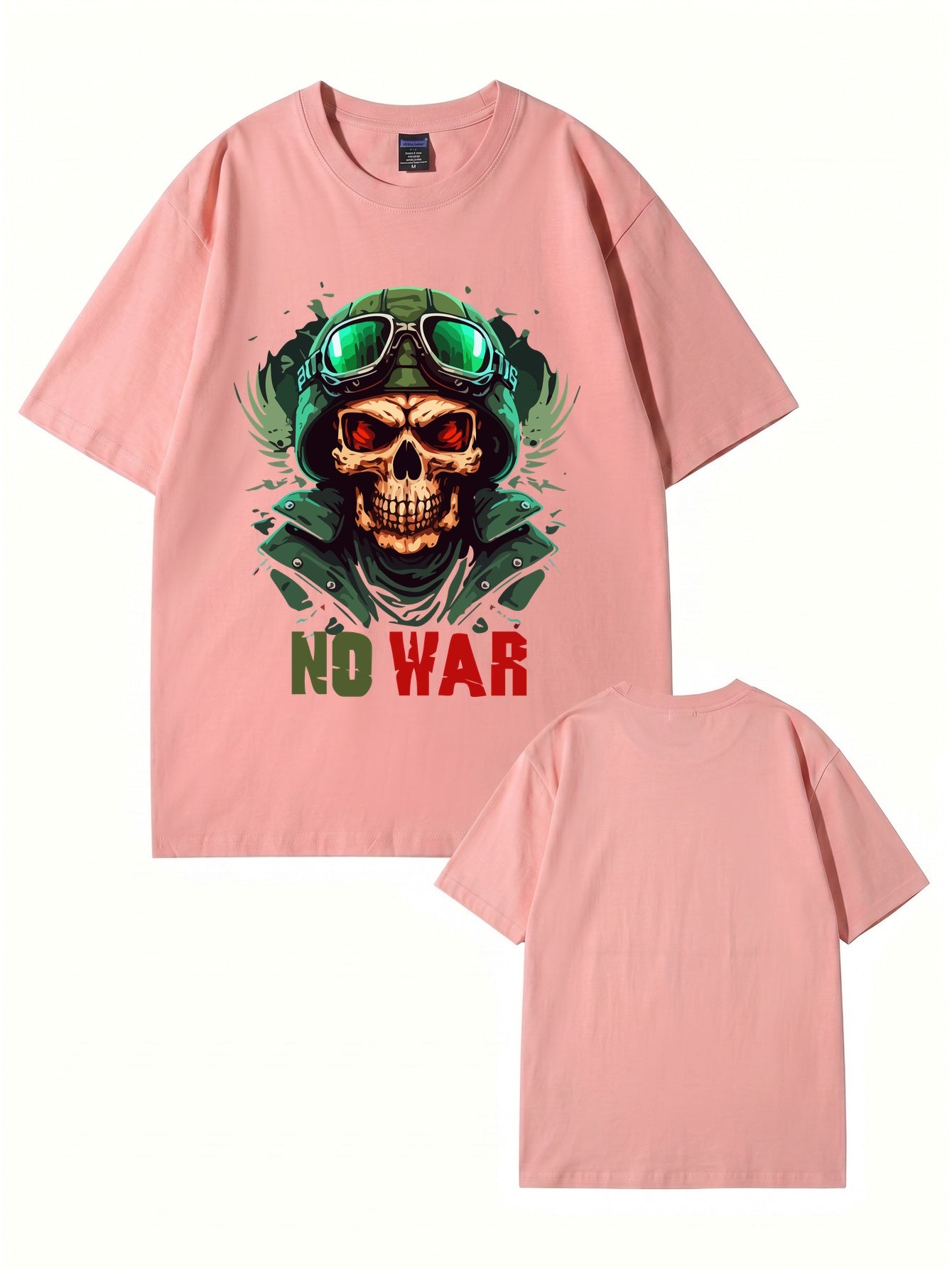 No War Skull Graphic T-Shirt - Vintage Military Style Cotton Tee