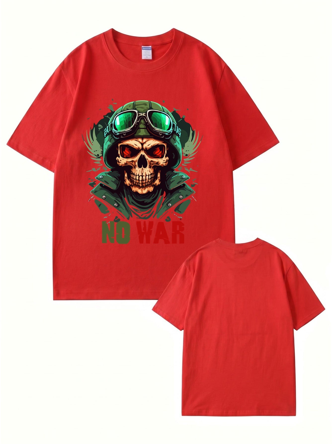 No War Skull Graphic T-Shirt - Vintage Military Style Cotton Tee