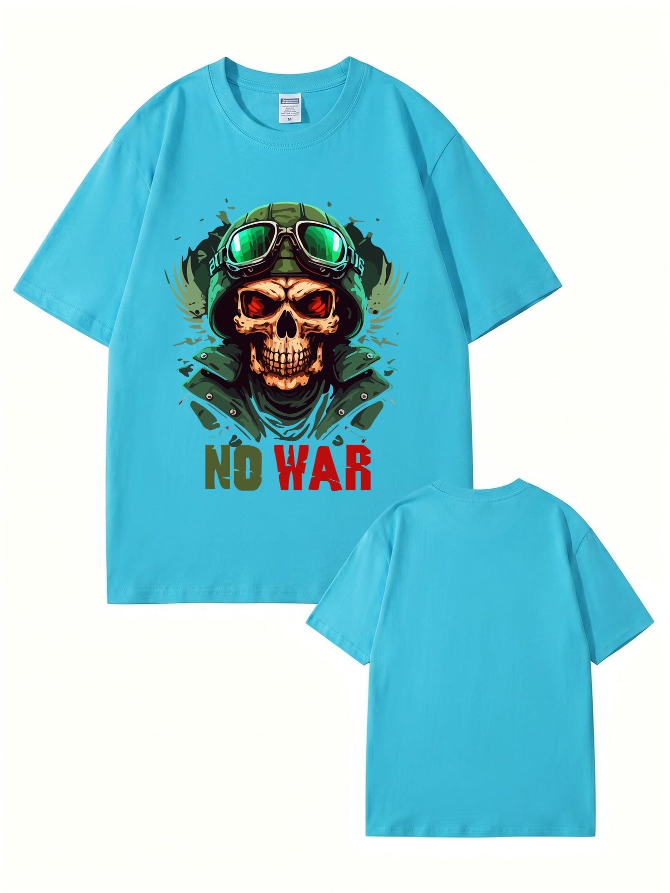 No War Skull Graphic T-Shirt - Vintage Military Style Cotton Tee