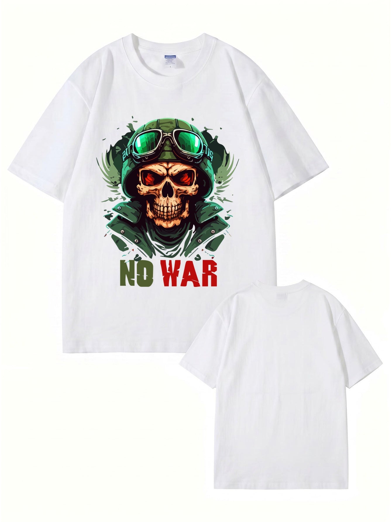 No War Skull Graphic T-Shirt - Vintage Military Style Cotton Tee