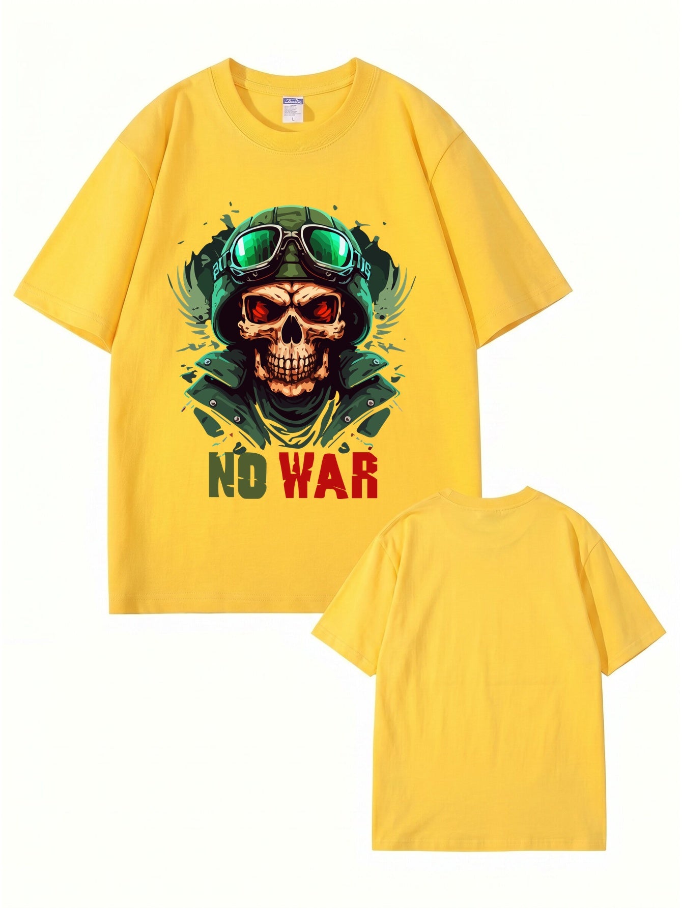 No War Skull Graphic T-Shirt - Vintage Military Style Cotton Tee