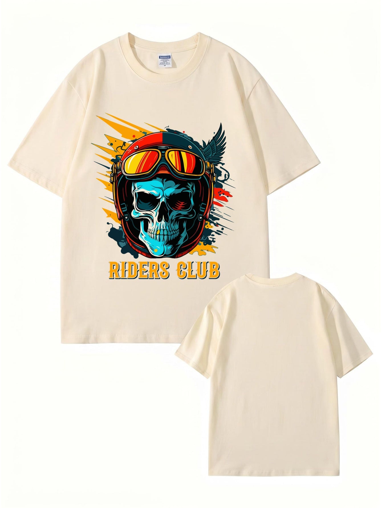 Riders Club Skull Graphic Print T-Shirt, Heavyweight 200GSM Cotton