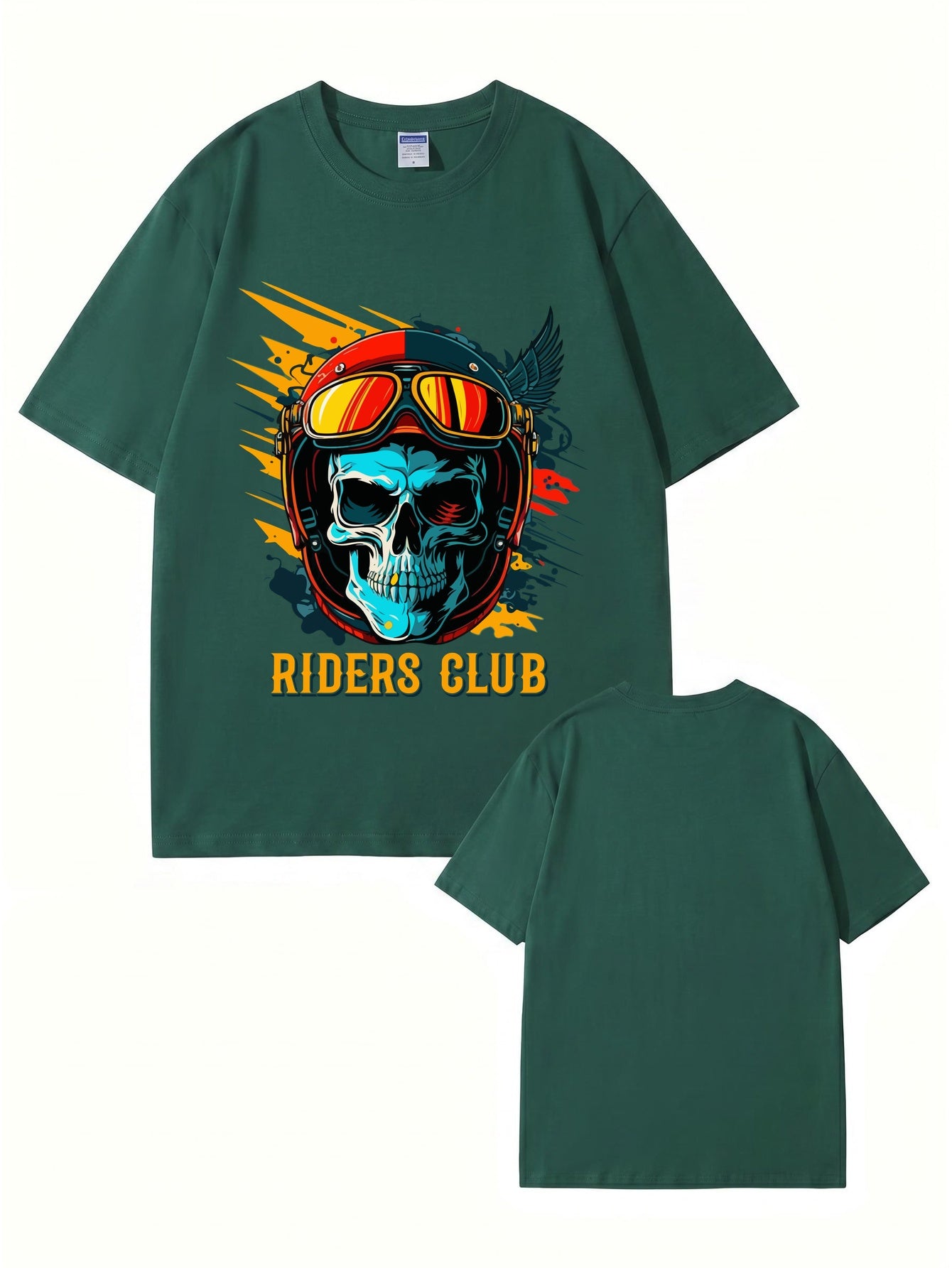 Riders Club Skull Graphic Print T-Shirt, Heavyweight 200GSM Cotton