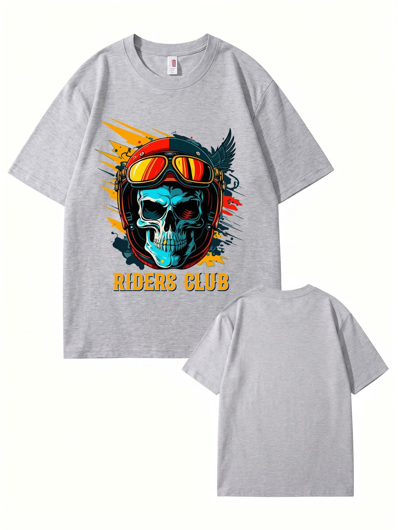 Riders Club Skull Graphic Print T-Shirt, Heavyweight 200GSM Cotton