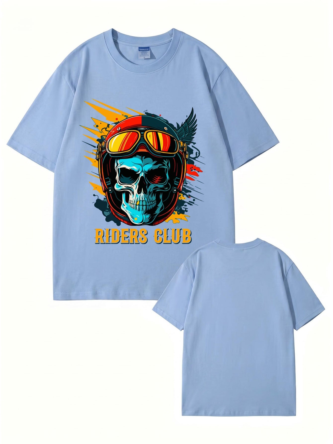 Riders Club Skull Graphic Print T-Shirt, Heavyweight 200GSM Cotton