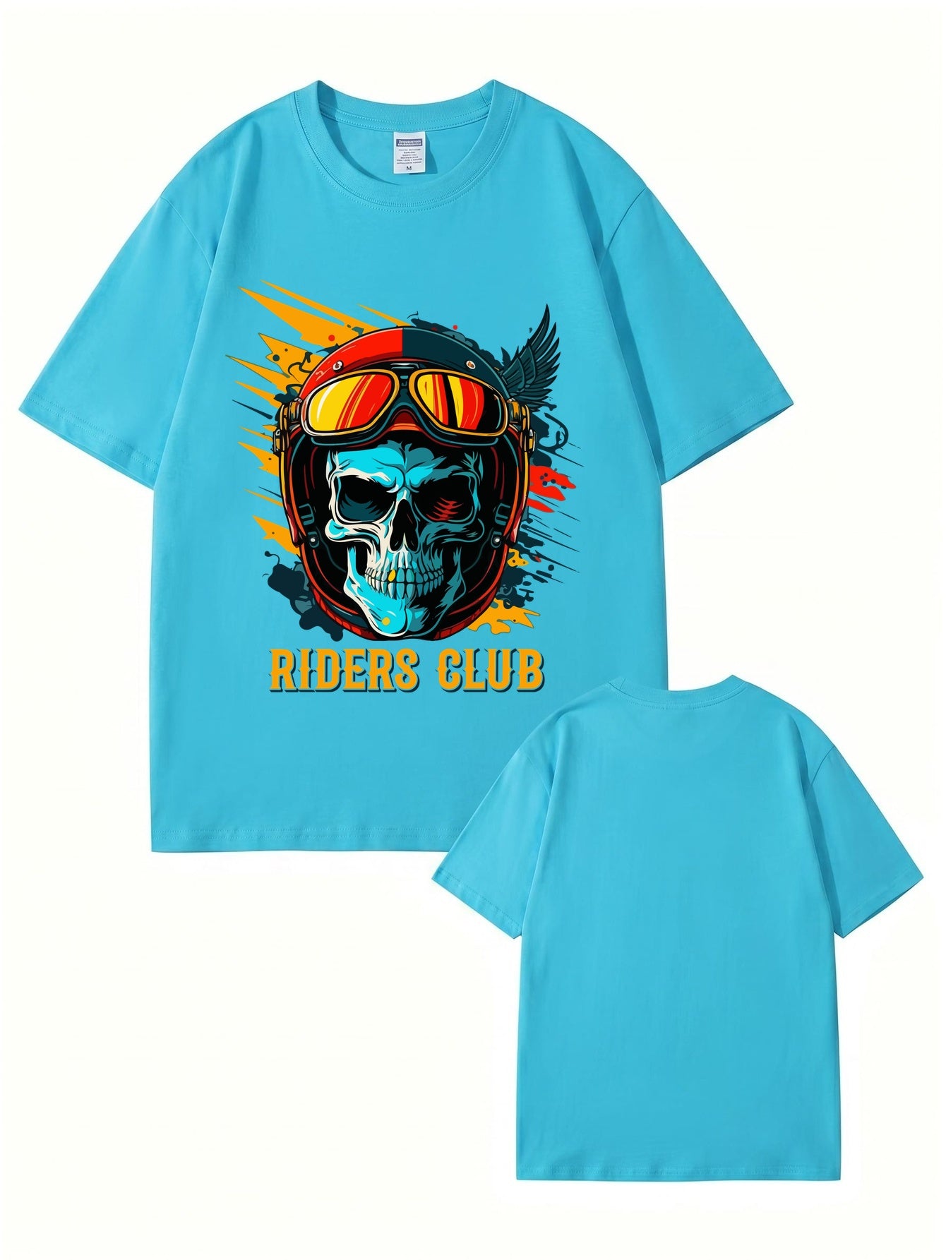Riders Club Skull Graphic Print T-Shirt, Heavyweight 200GSM Cotton