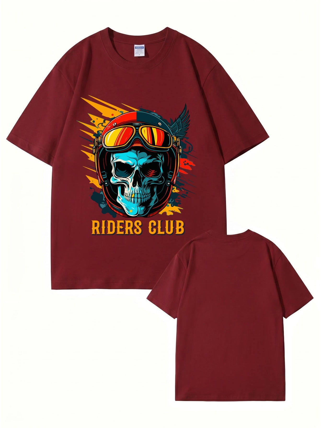 Riders Club Skull Graphic Print T-Shirt, Heavyweight 200GSM Cotton