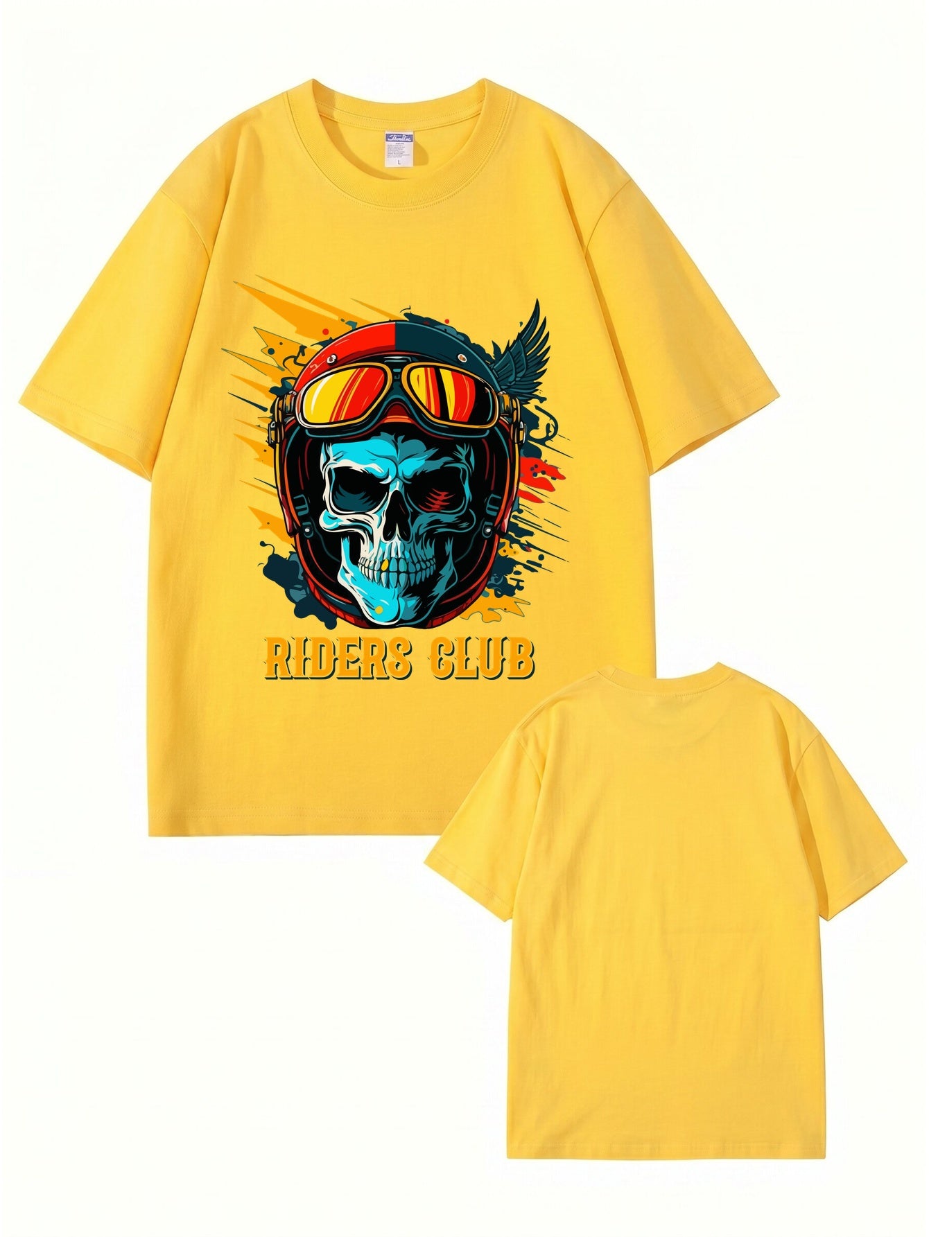 Riders Club Skull Graphic Print T-Shirt, Heavyweight 200GSM Cotton