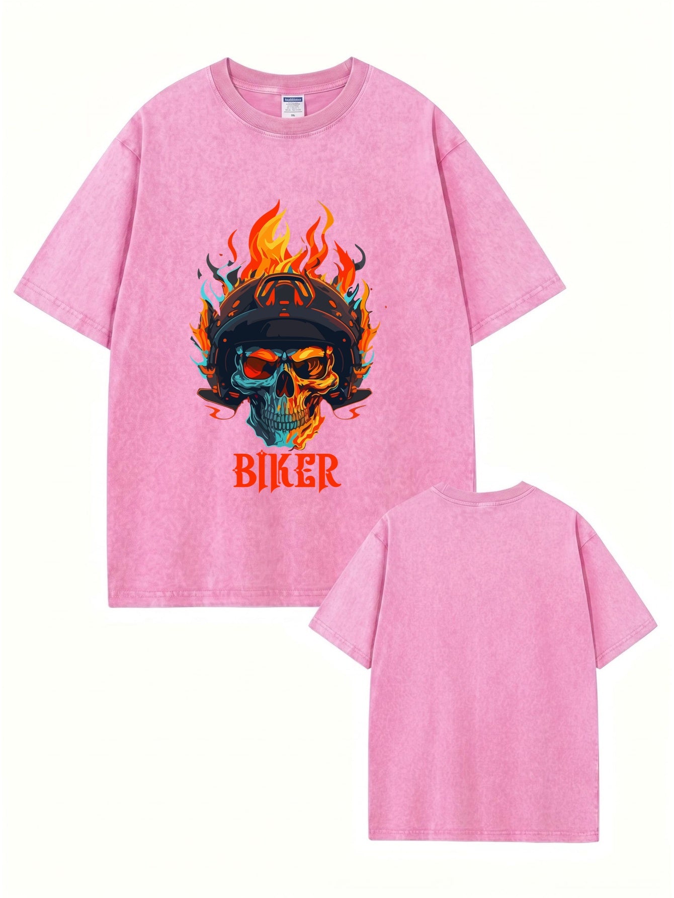 Vintage Washed Biker Skull Flame Graphic T-Shirt | 300GSM Heavyweight Cotton
